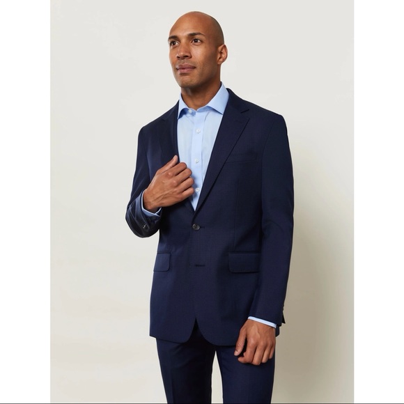 TM Lewin Maxwell Infinity Active Slim Fit Navy Textured 2 Piece Suit - Picture 3 of 9